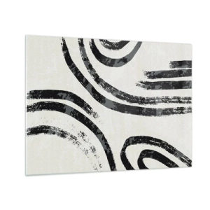 Impression sur verre - Image sur verre - Lignes semi-circulaires noires dans une abstraction minimaliste sur fond clair - 70x50cm - À moitié arrêté - Décoration murale moderne pour le salon et la chambre ARTTOR