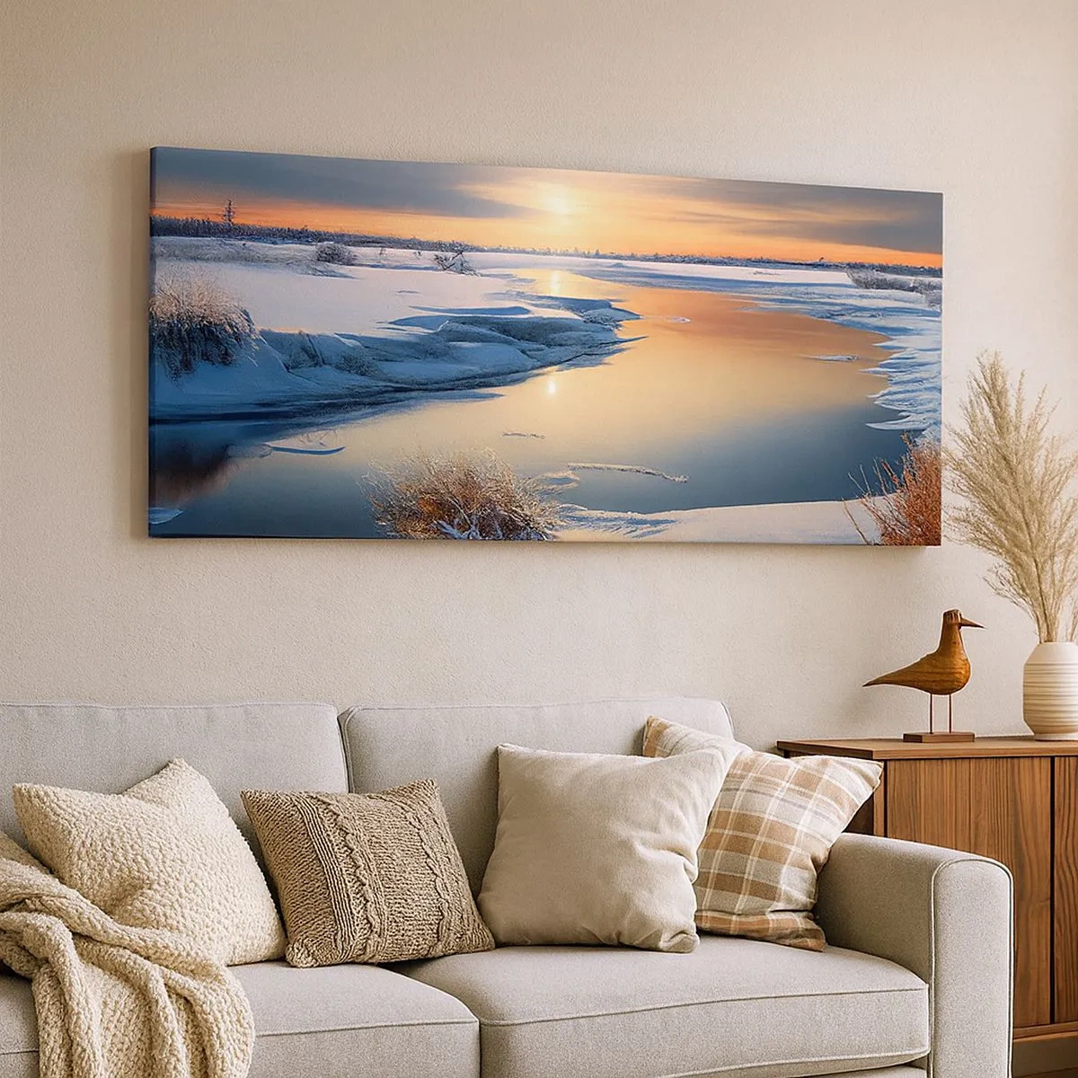 Impression sur toile - Image sur toile - Coucher de soleil d'hiver - 100x40 cm