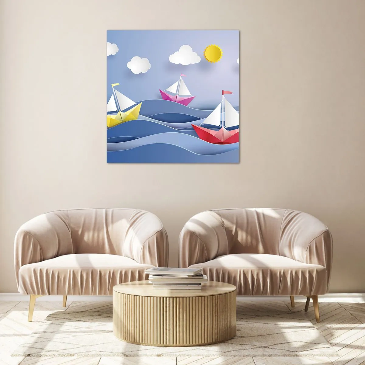 Impression sur verre - Image sur verre - Ah qu'il est agréable de se balancer dans les vagues - 50x50 cm