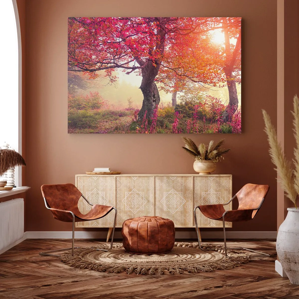 Impression sur toile - Image sur toile - Paysage d'automne avec des arbres aux couleurs intenses - 120x80cm - Frénésie de floraison - Décoration murale moderne pour le salon et la chambre ARTTOR