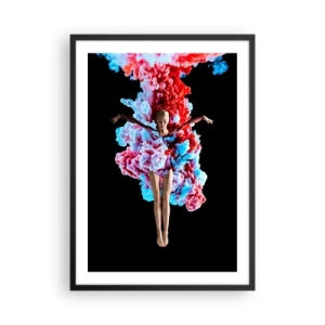 Affiche dans un cadre noir - Poster - Une danseuse entourée de fumée colorée sur fond noir - 50x70cm - En pleine floraison - Décoration murale moderne pour le salon et la chambre ARTTOR
