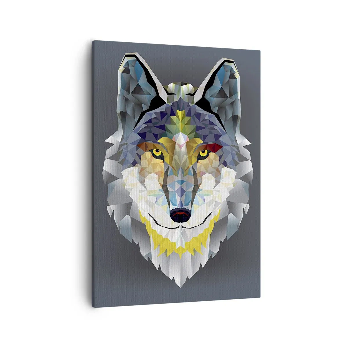 Impression sur toile - Image sur toile - Image géométrique d'un loup sur fond gris - 50x70cm - On parle du loup - Décoration murale moderne pour le salon et la chambre ARTTOR