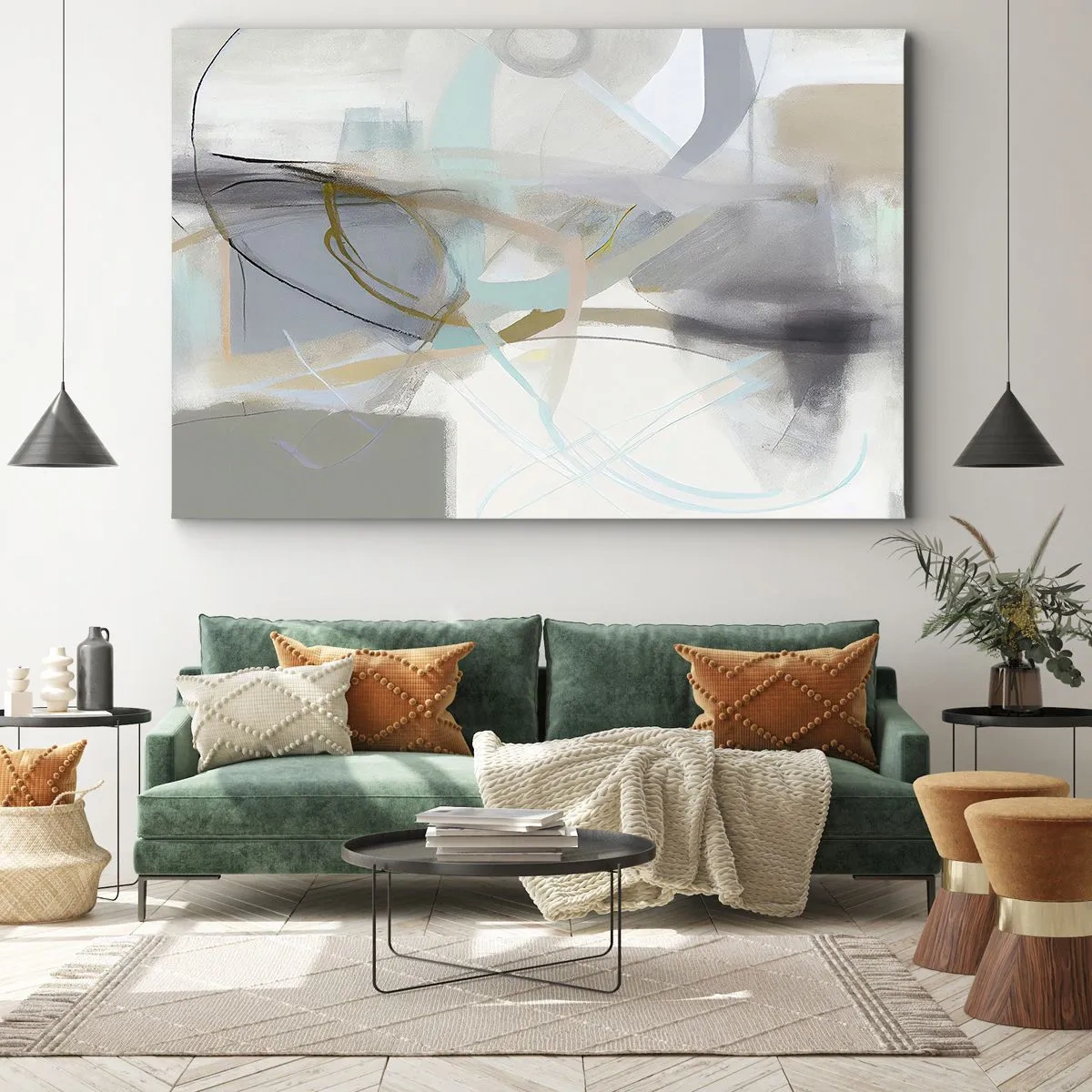 Impression sur toile - Image sur toile - Abstraction pastel aux lignes délicates - 70x50cm - Abstraction brumeuse - Décoration murale moderne pour le salon et la chambre ARTTOR
