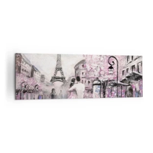 Impression sur toile - Image sur toile - Une promenade romantique à Paris près de la Tour Eiffel - 160x50cm - Comment tomber amoureu, il faut juste... - Décoration murale moderne pour le salon et la chambre ARTTOR