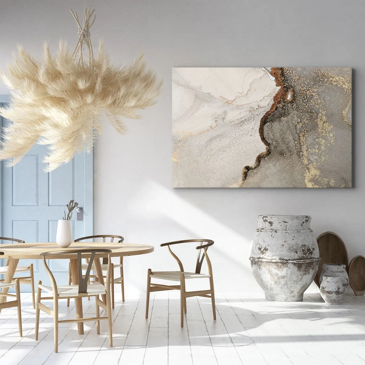 Impression sur toile - Image sur toile - Motif abstrait avec des nuances d'or et de gris - 70x50cm - Aux frontières des couleurs - Décoration murale moderne pour le salon et la chambre ARTTOR