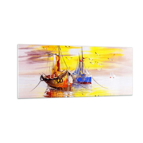 Impression sur verre - Image sur verre - Un repos bien mérité au port - 100x40 cm