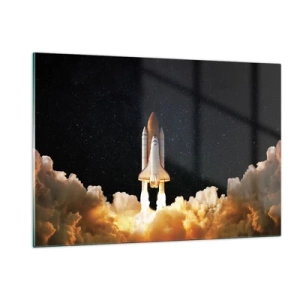 Impression sur verre - Image sur verre - Une navette spatiale décollant sous un ciel étoilé - 120x80cm - Ad astra! - Décoration murale moderne pour le salon et la chambre ARTTOR