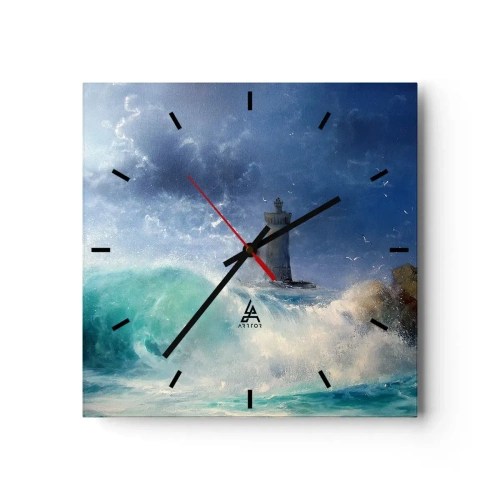Horloge murale - Pendule murale - Un phare entouré de vagues agitées et de nuages - 30x30cm - En garde contre les éléments - Décoration murale moderne pour le salon et la chambre ARTTOR
