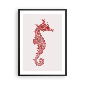Affiche dans un cadre noir - Poster - Hippocampe steampunk rouge sur fond clair - 50x70cm - Une créature complexe - Décoration murale moderne pour le salon et la chambre ARTTOR