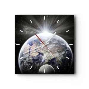 Horloge murale - Pendule murale - La Terre et la Lune illuminées par la lueur de l'espace - 30x30cm - En pleine splendeur - Décoration murale moderne pour le salon et la chambre ARTTOR