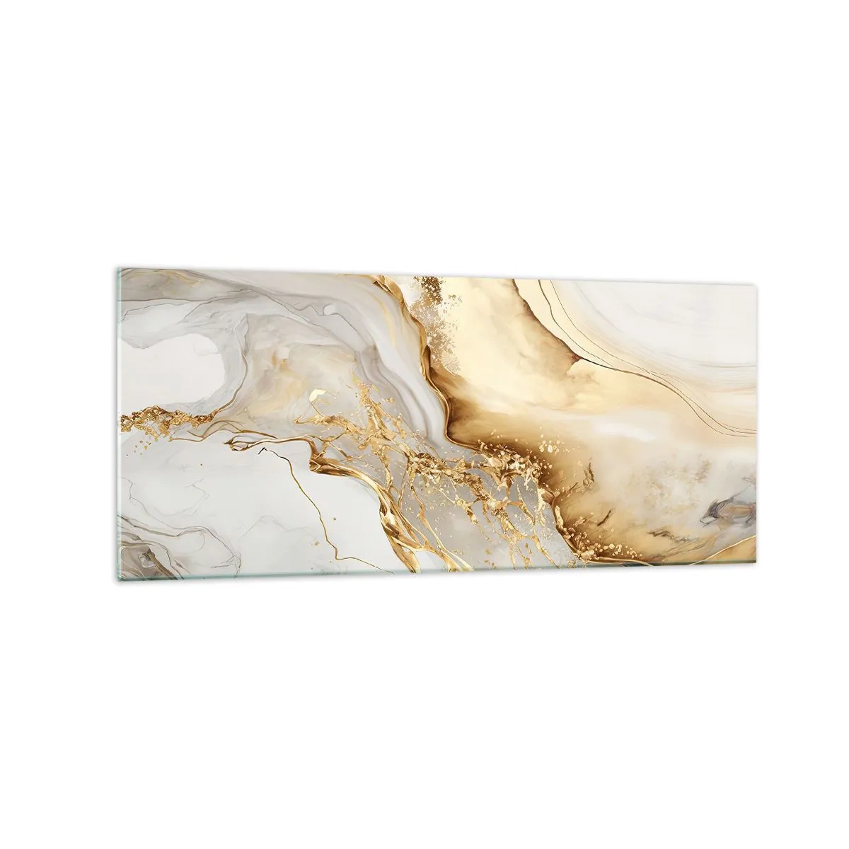 Impression sur verre - Image sur verre - Motifs abstraits dorés et marbrés sur fond clair - 120x50cm - Abstraction : beauté et bonté - Décoration murale moderne pour le salon et la chambre ARTTOR