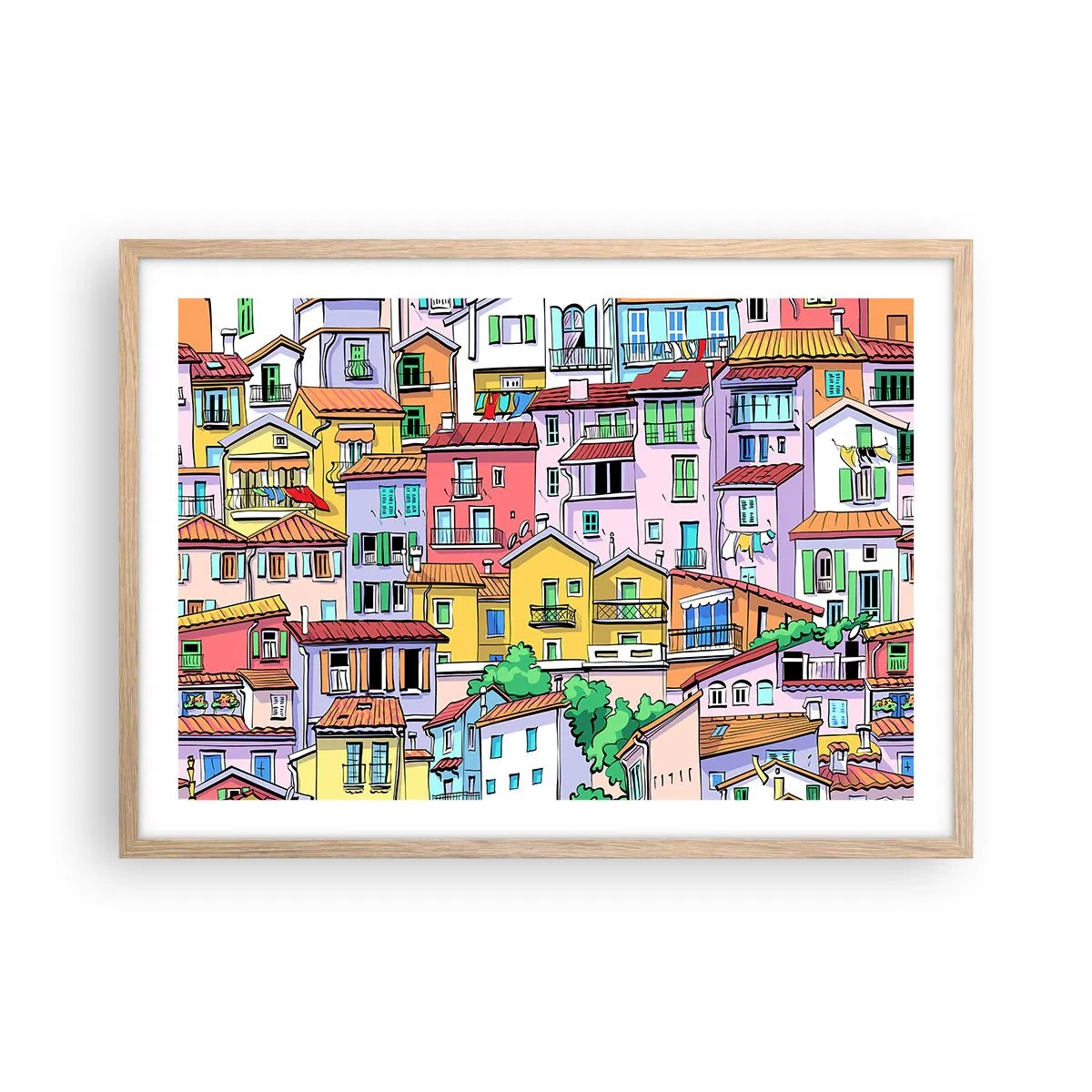 Affiche dans un chêne clair - Poster - Ville joyeuse - 70x50 cm