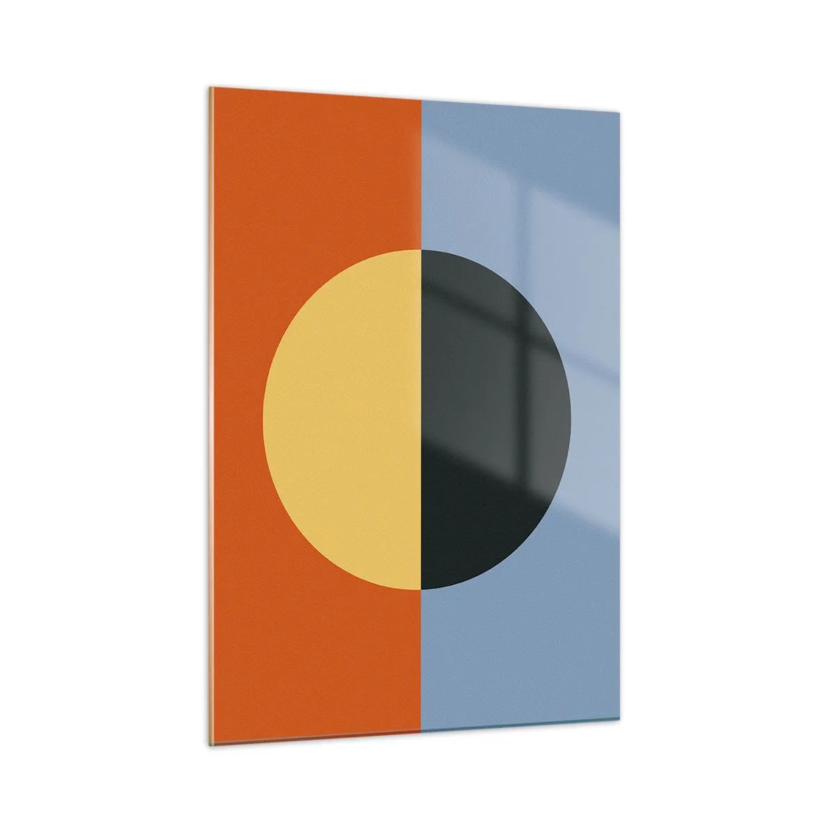 Impression sur verre - Image sur verre - Composition abstraite avec un cercle dans des tons chauds et froids - 50x70cm - Composition de chaleur et de fraîcheur - Décoration murale moderne pour le salon et la chambre ARTTOR