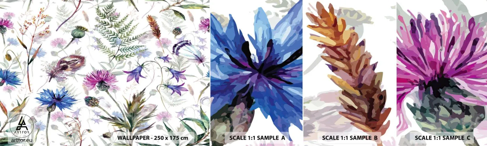 Échantillon de Papier Peint Autocollant Deluxe Sticker - Herbier polonais - Fleurs des champs, Jardin, Nature - 100x30 cm