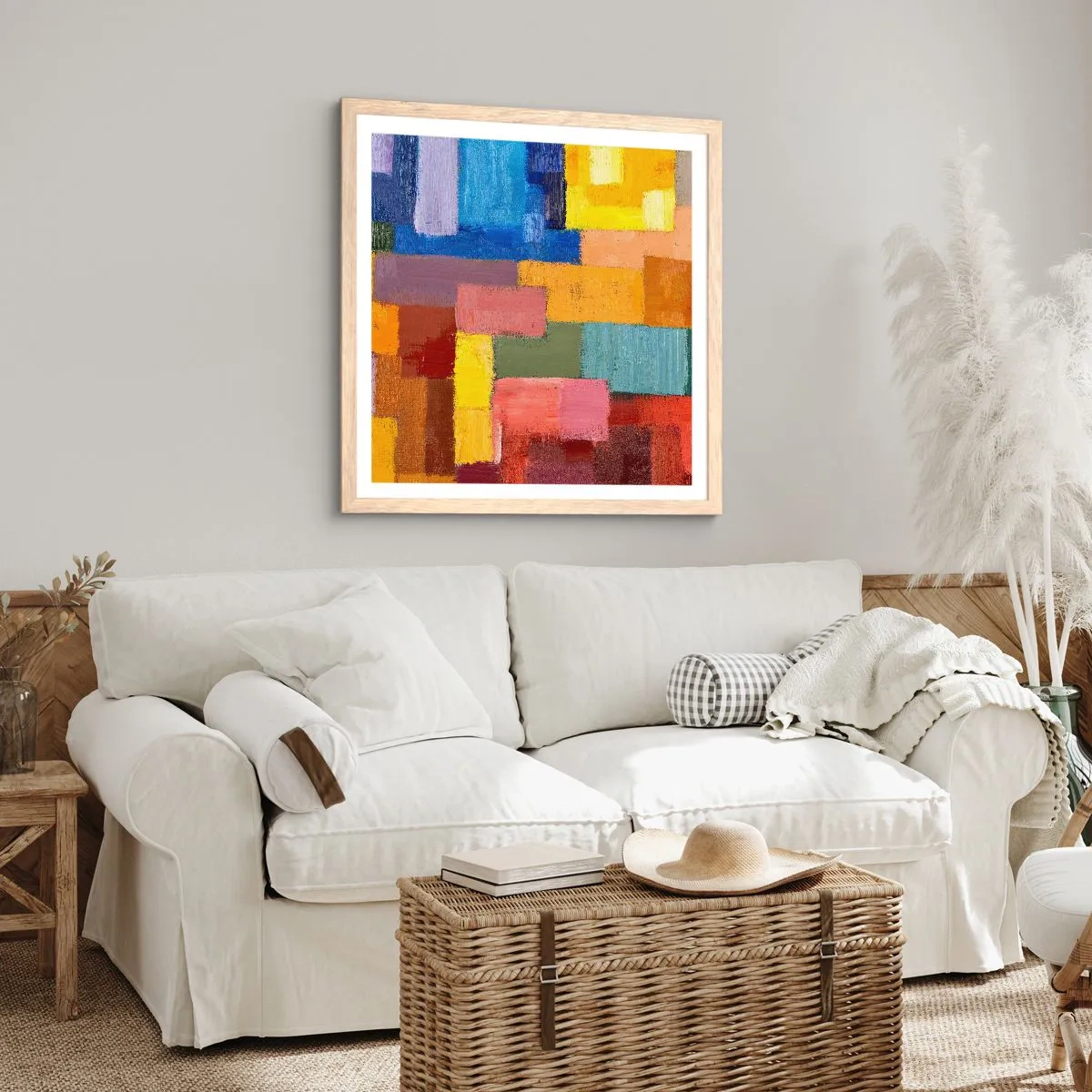 Affiche dans un chêne clair - Poster - Chacun est différent, tout est coloré - 60x60 cm