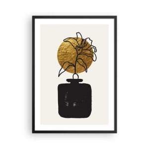 Affiche dans un cadre noir - Poster - Composition abstraite avec une fleur et un cercle doré - 50x70cm - La beauté vaut son pesant d'or - Décoration murale moderne pour le salon et la chambre ARTTOR