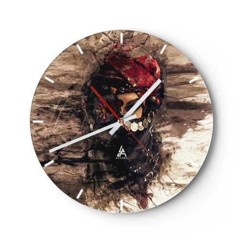 Horloge murale - Pendule murale - Portrait artistique d'une femme portant des bijoux traditionnels - 30x30cm - Inquiétant, c'est le moins qu'on puisse dire - Décoration murale moderne pour le salon, la cuisine et la chambre ARTTOR