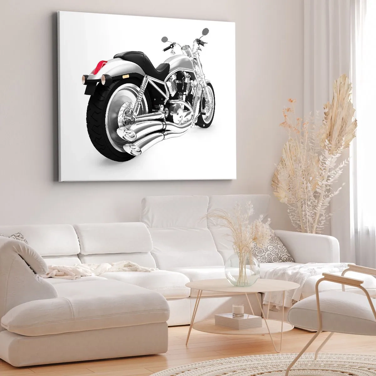 Impression sur toile - Image sur toile - Moto chromée sur fond blanc - 120x80cm - Rêve de collectionneur - Décoration murale moderne pour le salon et la chambre ARTTOR