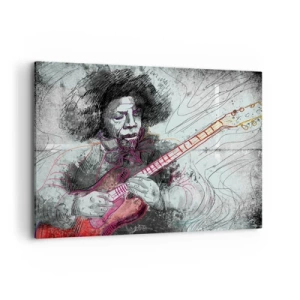 Impression sur toile - Image sur toile - Portrait artistique d'un guitariste en technique d'esquisse - 100x70cm - Sur les vagues de la musique - Décoration murale moderne pour le salon et la chambre ARTTOR
