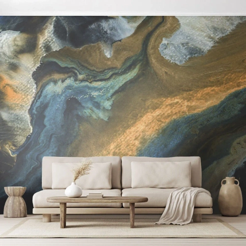 Papier Peint Photo Standard Eco - Bleu - jaune - influences mutuelles - Abstraction, Morceau, Graphique - 400x280 cm