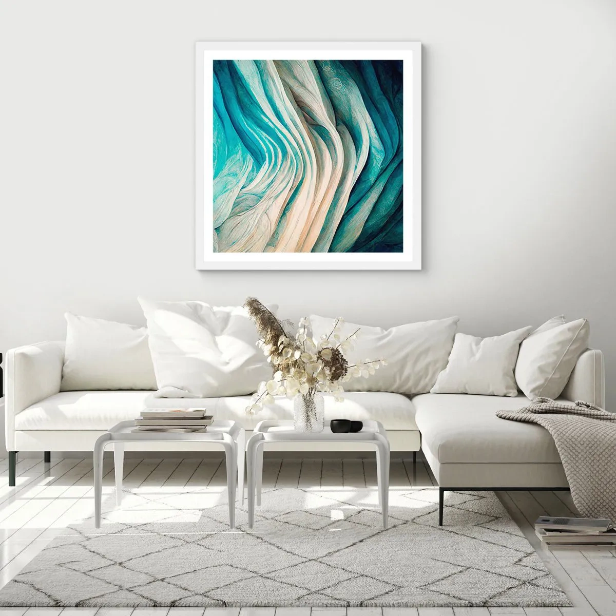 Affiche dans un cadre blanc - Poster - Insatiabilité bleue - 50x50 cm