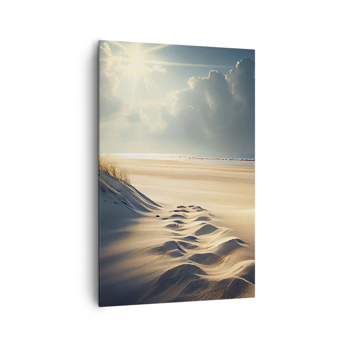 Impression sur toile - Image sur toile - Dunes dorées sur la plage au coucher du soleil avec vue sur la mer - 80x120cm - Un paysage apaisant - Décoration murale moderne pour le salon et la chambre ARTTOR