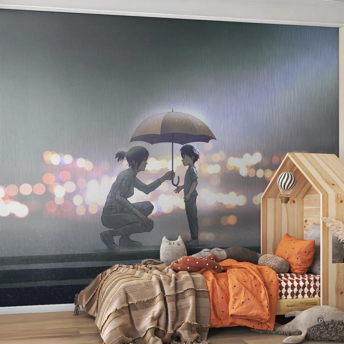 Papier Peint Photo Premium Canvas - Et maintenant, tout va bien - Pour les enfants, Famille, Parapluie - 350x256 cm