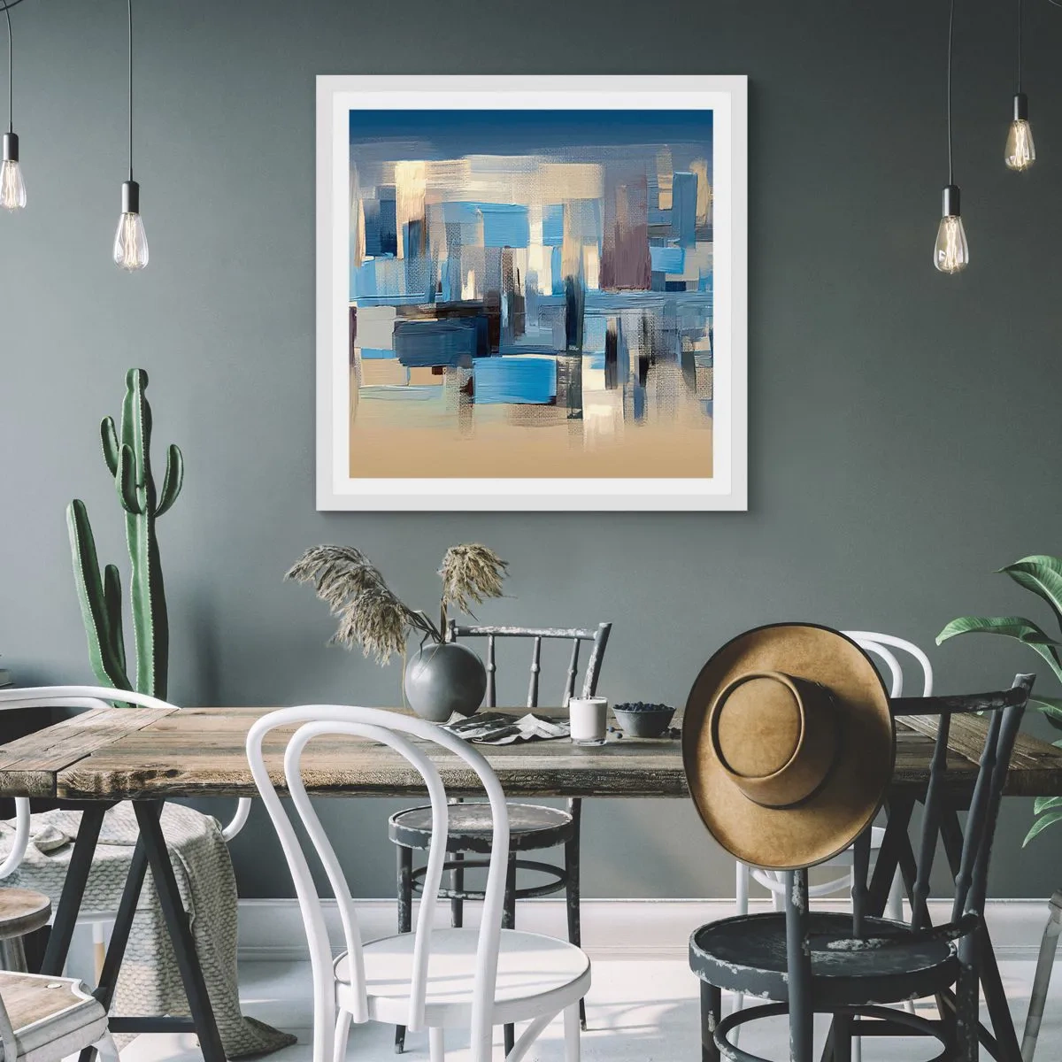 Affiche dans un cadre blanc - Poster - Construction bleue - 30x30 cm