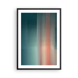 Affiche dans un cadre noir - Poster - Un jeu de lumière abstrait dans des tons turquoise et rouge. - 50x70cm - Résumé : vagues de lumière - Décoration murale moderne pour le salon et la chambre ARTTOR