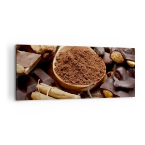 Impression sur toile - Image sur toile - Une cuillerée d'ingrédients à base de cacao et de chocolat dans un arrangement rustique - 120x50cm - La meilleure pour les chagrins - Décoration murale moderne pour le salon et la chambre ARTTOR