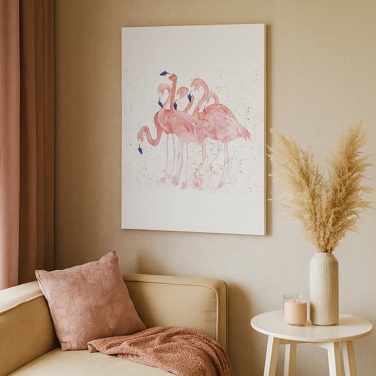 Impression sur toile - Image sur toile - Flamants roses dans un style aquarelle artistique - 50x70cm - Ensemble rose - Décoration murale moderne pour le salon et la chambre ARTTOR