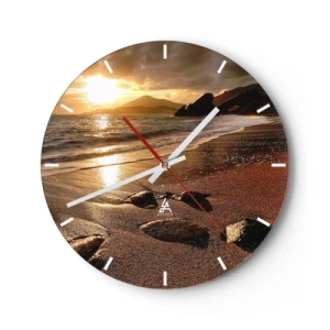 Horloge murale - Pendule murale - Coucher de soleil sur une plage de sable - 30x30cm - Suivez le soleil sur les collines - Décoration murale moderne pour le salon, la cuisine et la chambre ARTTOR