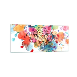 Impression sur verre - Image sur verre - Portrait abstrait d'un léopard aux couleurs intenses - 120x50cm - La belle et la Bête - Décoration murale moderne pour le salon et la chambre ARTTOR