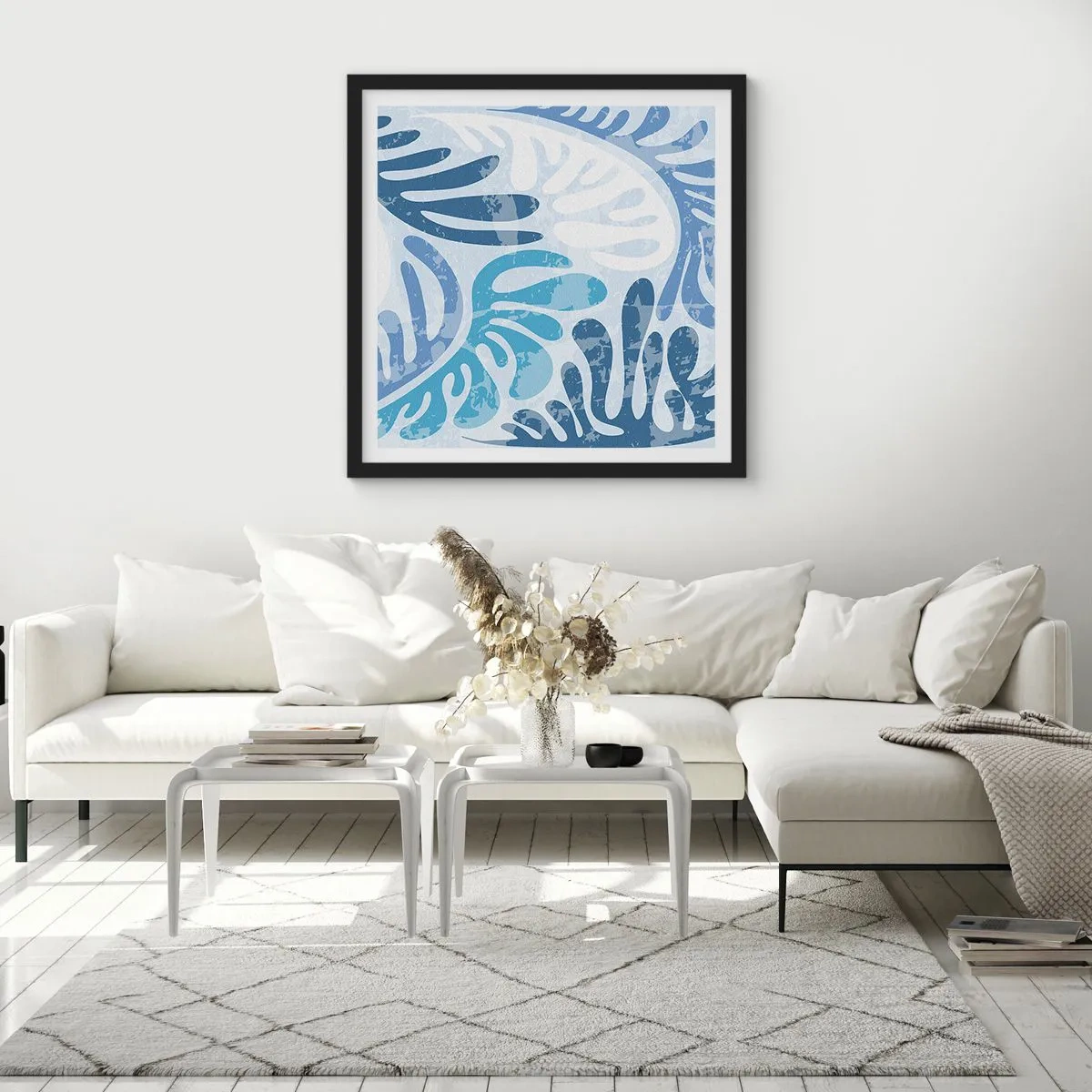 Affiche dans un cadre noir - Poster - Fougères bleues - 50x50 cm