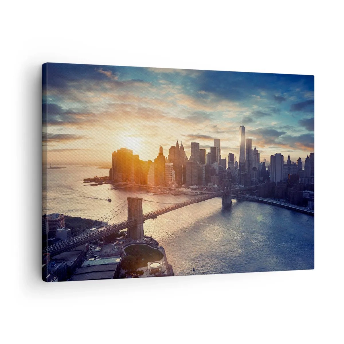 Impression sur toile - Image sur toile - Panorama de la ville avec le pont et la rivière à la lumière du soleil couchant - 70x50cm - Monument de la culture occidentale - Décoration murale moderne pour le salon et la chambre ARTTOR