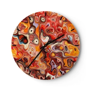 Horloge murale - Pendule murale - Motif abstrait dans les tons de rouge, orange et jaune - 30x30cm - Si les noix fondaient dans du miel - Décoration murale moderne pour le salon, la cuisine et la chambre ARTTOR