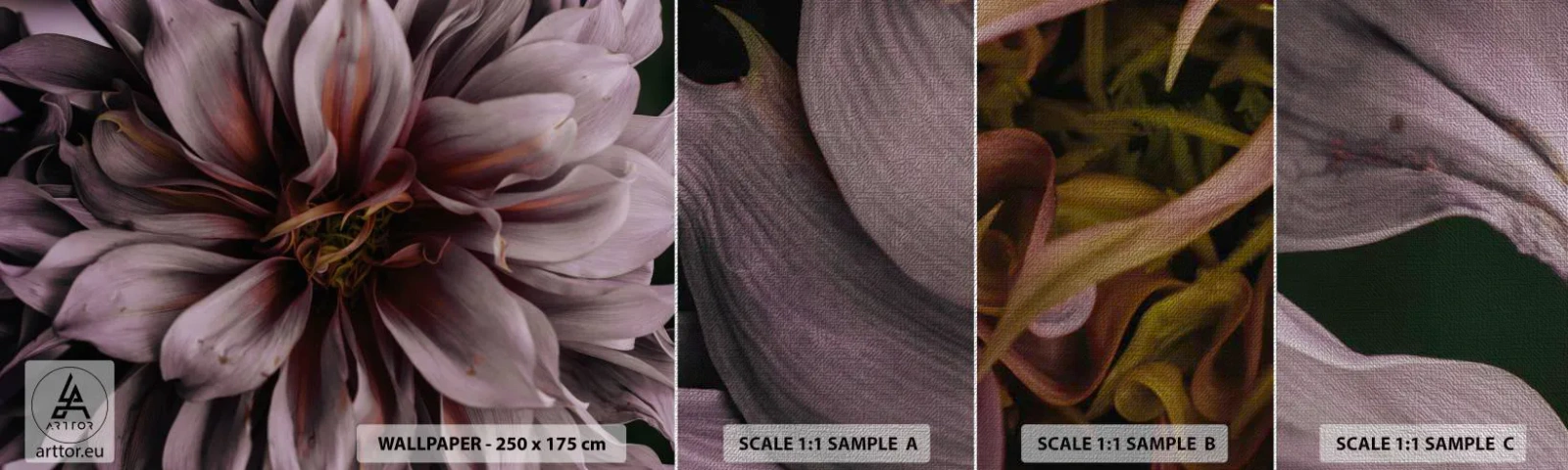 Échantillon de Papier Peint Premium Canvas - Un coeur fleuri - Bouquet de fleurs, Dahlia, Fleur - 100x30 cm