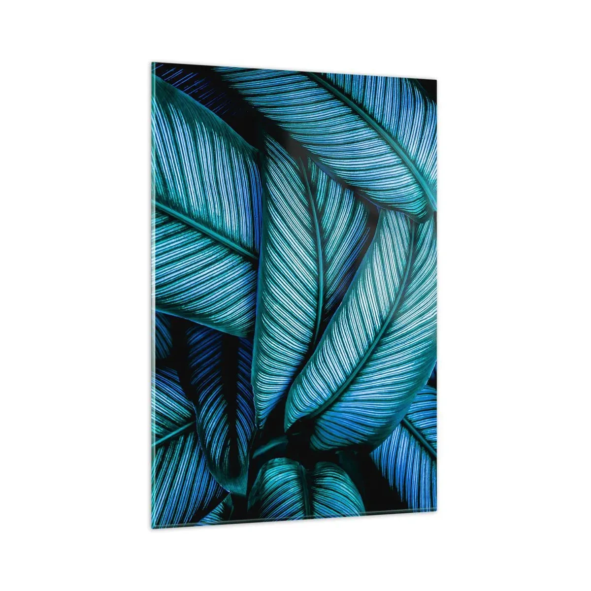Impression sur verre - Image sur verre - Un gros plan de feuilles turquoise avec des détails vifs. - 80x120cm - Lignes de vie - Décoration murale moderne pour le salon et la chambre ARTTOR