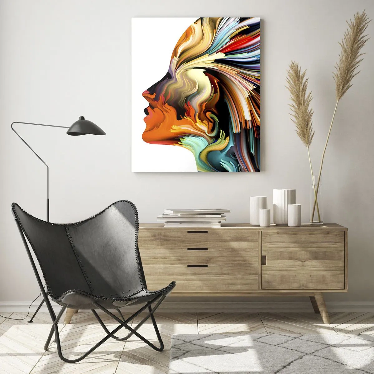 Impression sur verre - Image sur verre - Une explosion de couleurs sous la forme d'une silhouette humaine - 50x70cm - Une explosion d'imaginaire - Décoration murale moderne pour le salon et la chambre ARTTOR