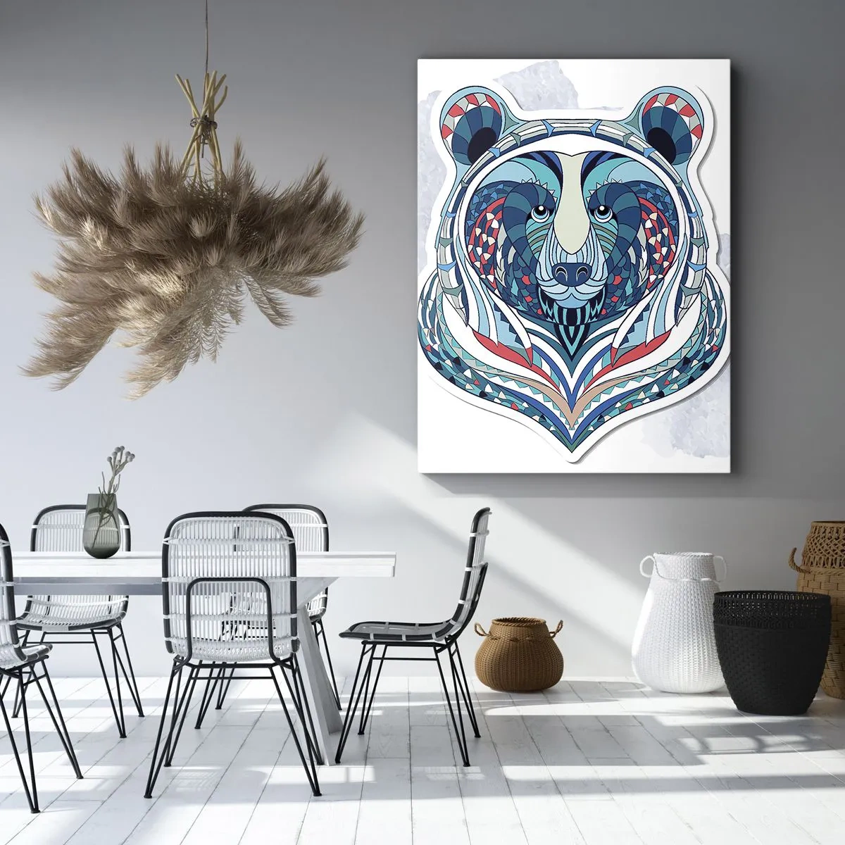 Impression sur toile - Image sur toile - Ours géométrique dans les tons bleu et rouge - 50x70cm - Vive le Groenland ! - Décoration murale moderne pour le salon et la chambre ARTTOR