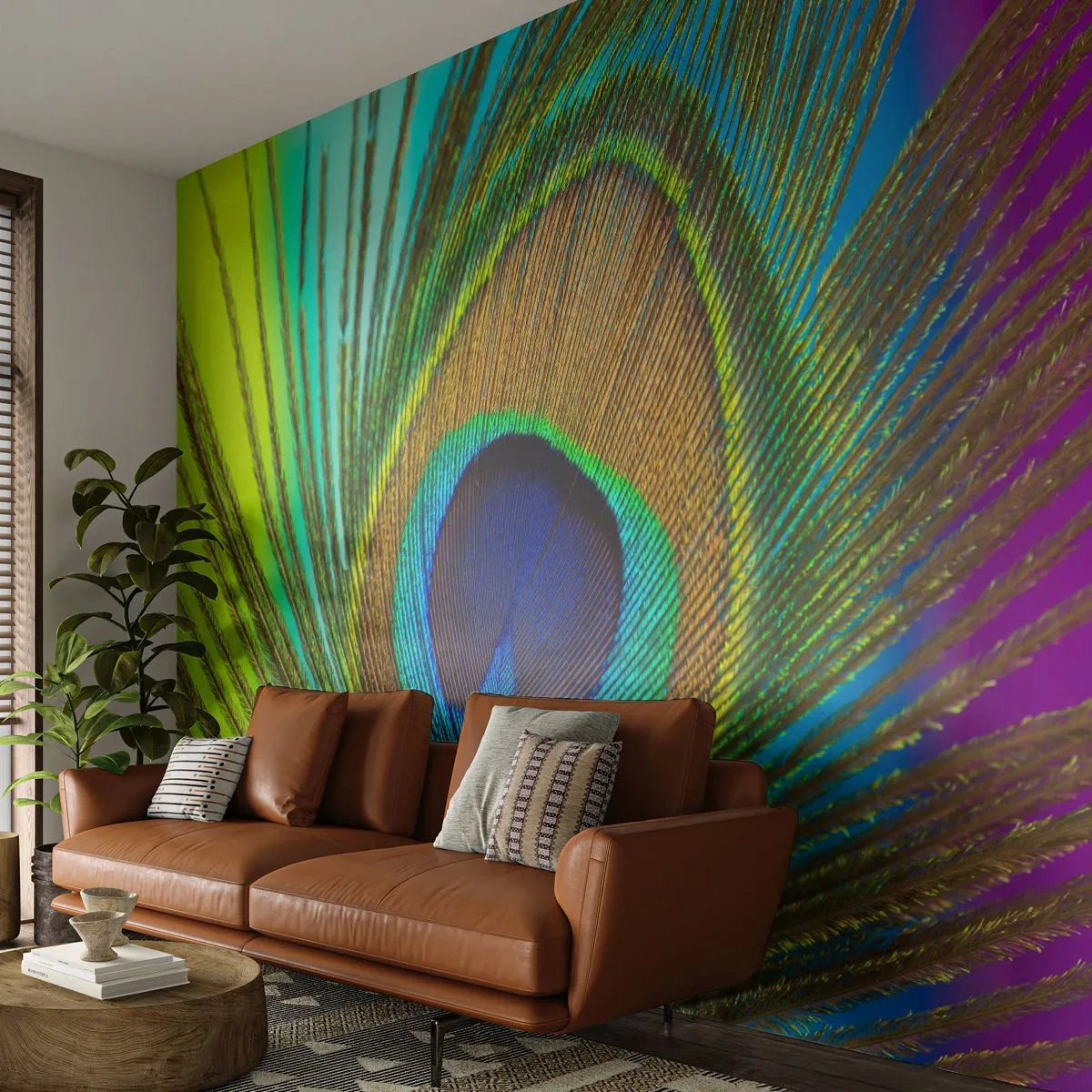 Papier Peint Photo Premium Canvas - Les yeux dans les yeux - Abstraction, Plume de paon, Morceau - 500x350 cm