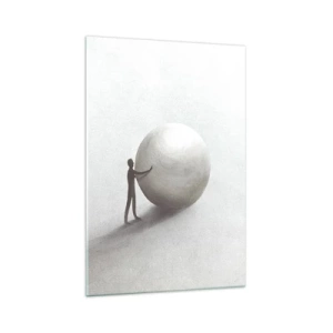 Impression sur verre - Image sur verre - Une figure minimaliste avec une balle sur un fond clair et monochrome. - 70x100cm - Jeu de la vie - Décoration murale moderne pour le salon et la chambre ARTTOR