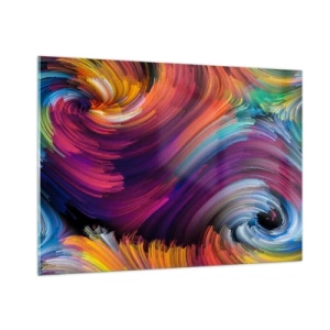 Impression sur verre - Image sur verre - Tourbillons colorés et coups de pinceau dynamiques dans l'abstraction - 100x70cm - Le début d'un nouveau monde - Décoration murale moderne pour le salon et la chambre ARTTOR