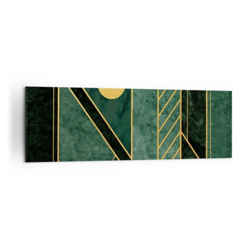 Impression sur toile - Image sur toile - Design géométrique vert et or avec un motif élégant - 160x50cm - Dynamique or et azur - Décoration murale moderne pour le salon et la chambre ARTTOR