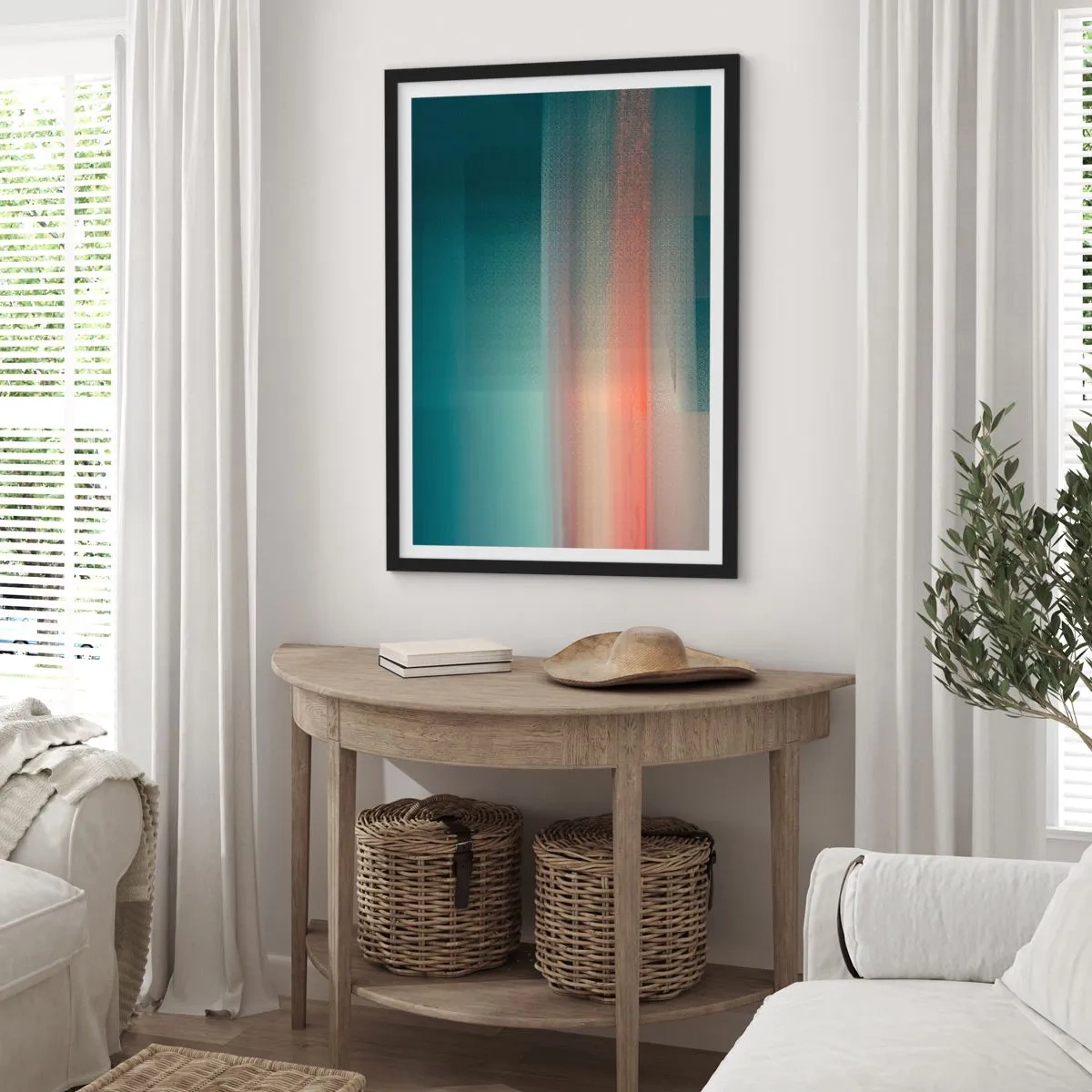 Affiche dans un cadre noir - Poster - Résumé : vagues de lumière - 61x91 cm