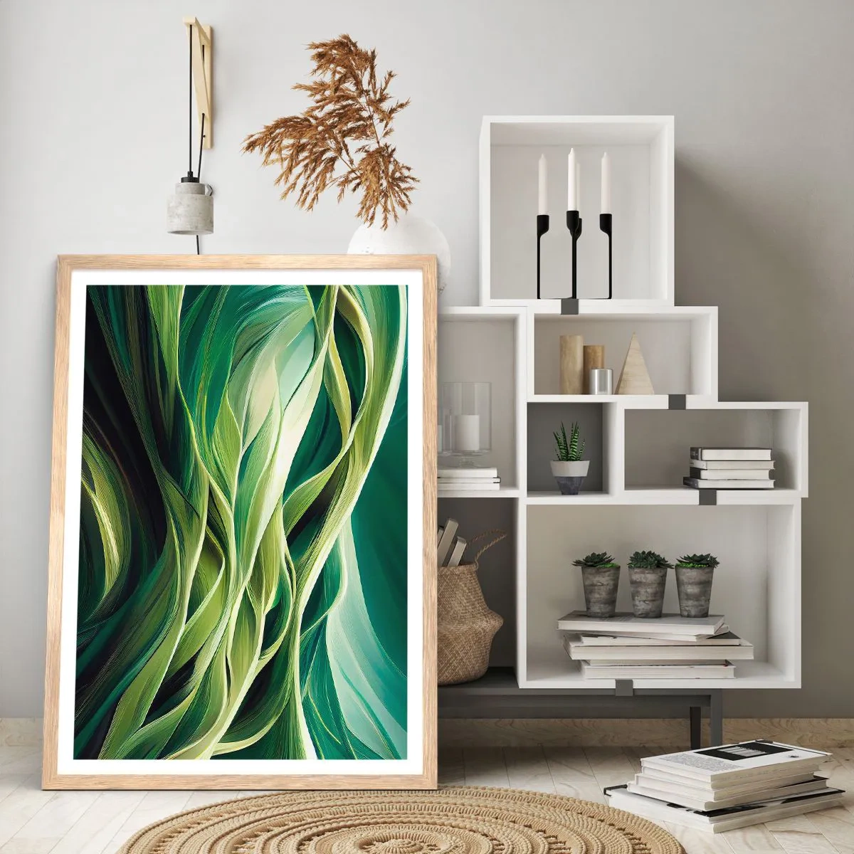 Affiche dans un chêne clair - Poster - Jeu de vert abstrait - 61x91 cm