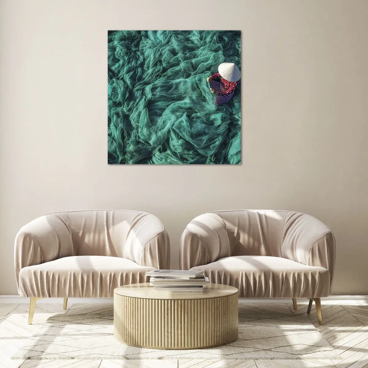 Impression sur verre - Image sur verre - Dans une mer de filet - 40x40 cm