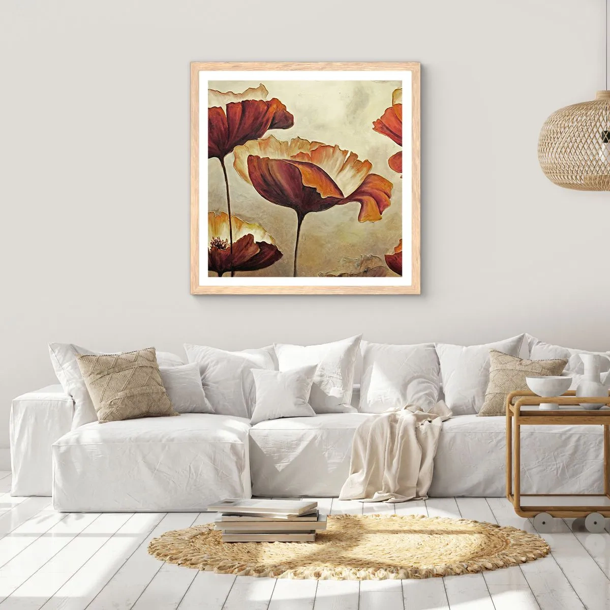 Affiche dans un chêne clair - Poster - À la lisière des champs - 50x50 cm