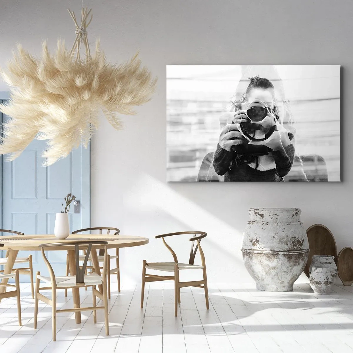 Impression sur toile - Image sur toile - Portrait en double exposition noir et blanc d'un photographe - 70x50cm - Créateur et matériel - Décoration murale moderne pour le salon et la chambre ARTTOR