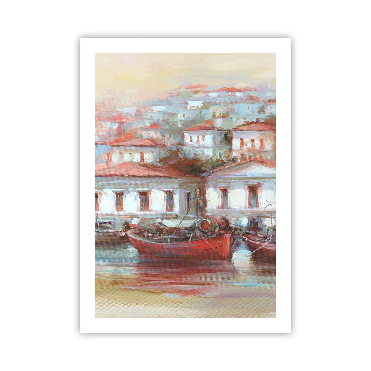 Affiche - Poster - Une ville colorée avec des bateaux sur le rivage - 50x70cm - Petite ville heureuse - Décoration murale moderne pour le salon et la chambre ARTTOR